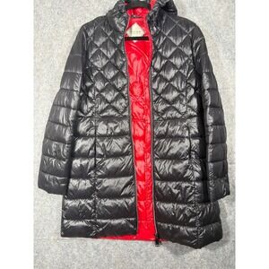 NOIZE Women's Black Quilted Puffer Hooded Long Coat Winter Warm L G